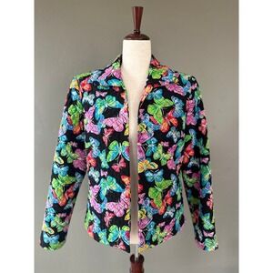Vintage Maggie London 100% Silk Butterfly Blazer Quilted Jacket Lined Sz 10